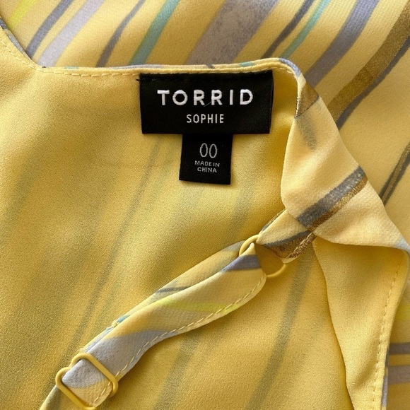 TORRID Sophie Chiffon Swing Cami Lined Stripes Yellow/Blues/Gold Women's Size 00 - Picture 10 of 13